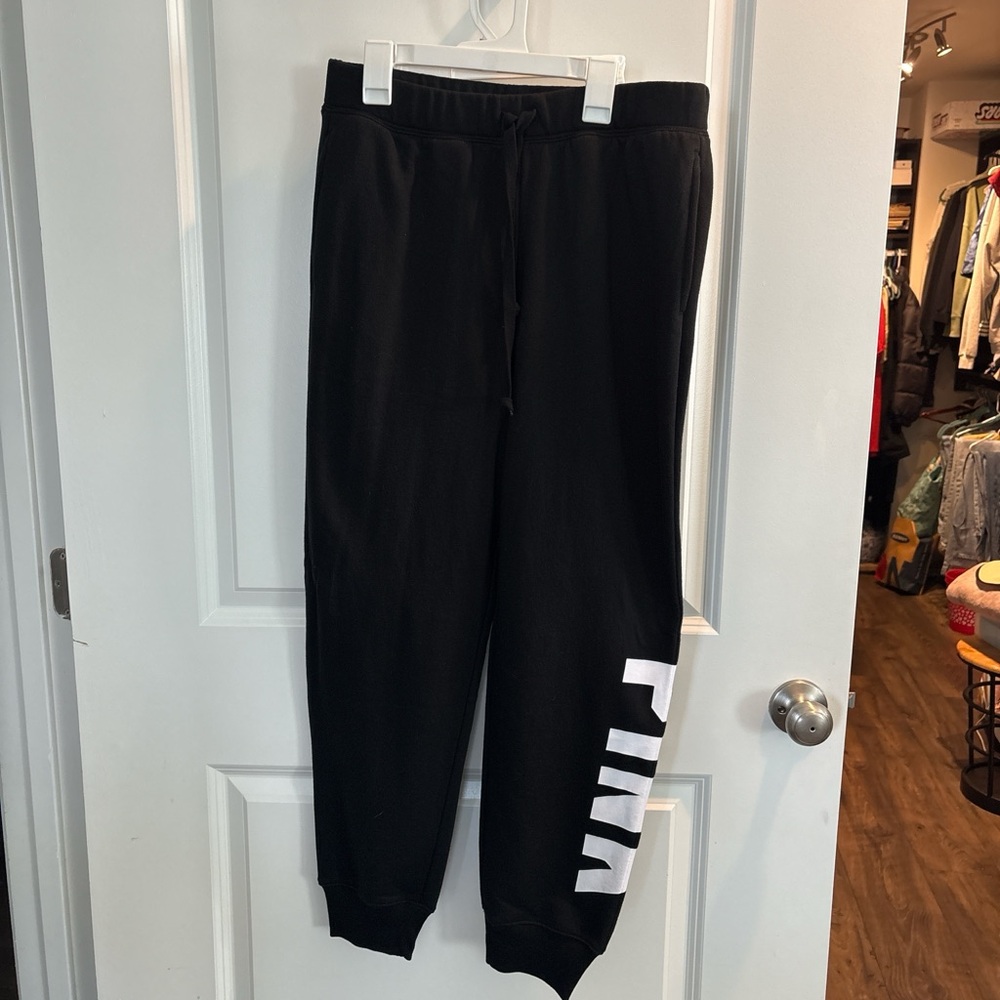 Victorias Secret “Pink” Black Joggers with White Lettering